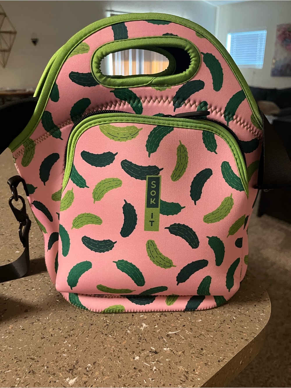 Sok It Pink & Green PICKLE  Neoprene Lunch Tote
